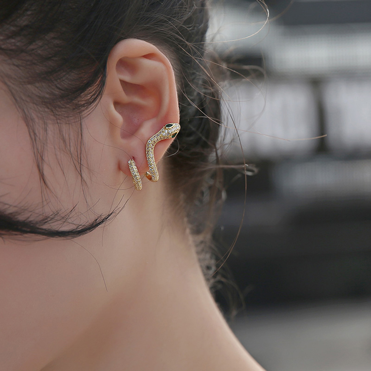 t400蛇舞两色性感时尚蛇形耳环-右耳