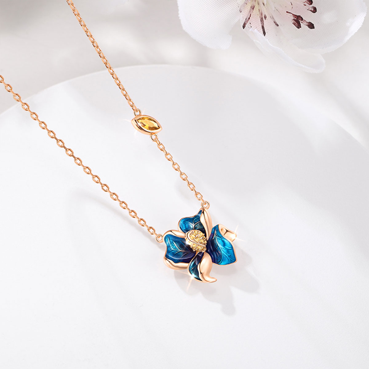 s925银山茶花项链高级感色系圣诞节礼物