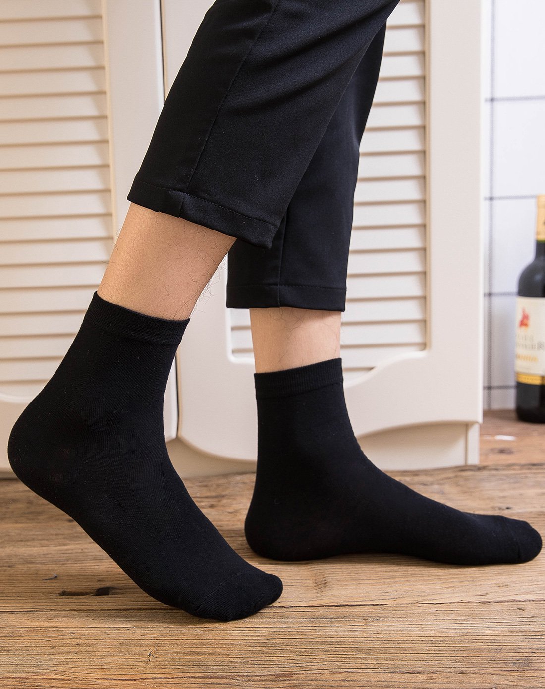 优臣品 纯黑色绅士商务休闲中筒男棉袜礼盒装袜子 6双装