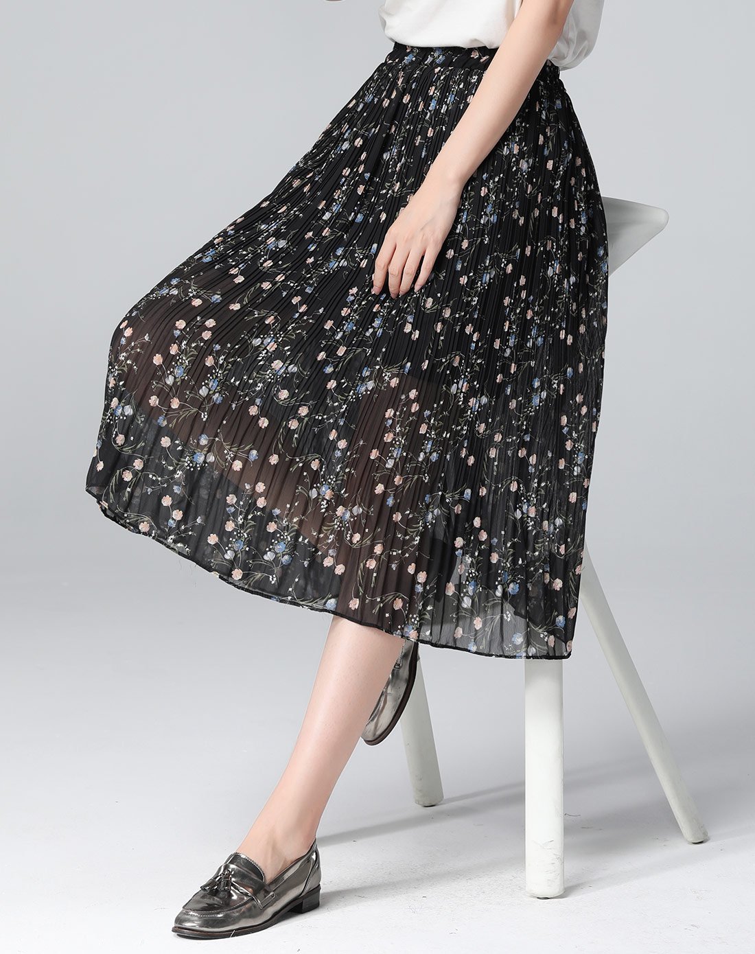 2018夏季新款韩版女装半身裙印花显瘦中长款雪纺纱裙