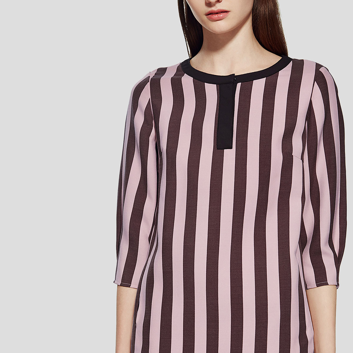 朗姿高端线俪雅羊毛桑蚕丝真丝七分袖连衣裙