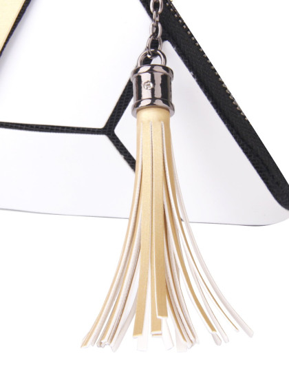 高档撞色翻盖流苏手腕包手拿包金拼白