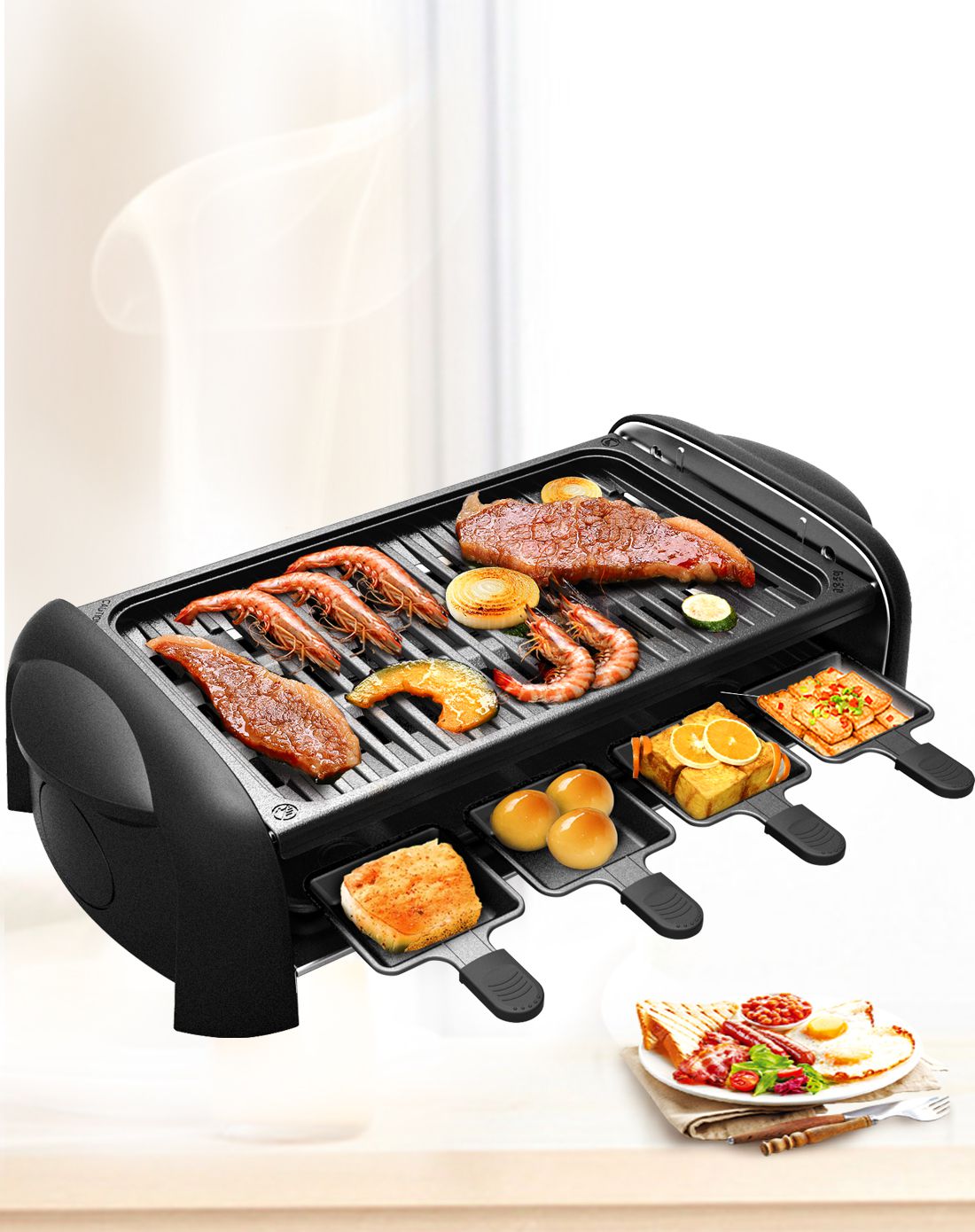 利仁kl-j4300电烤炉韩式不粘无烟双层多功能家用电烤盘室内烧烤炉