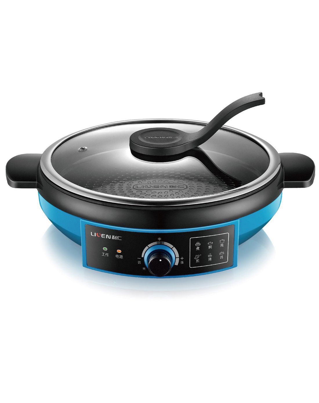 利仁 蓝色陶瓷釉涂层多功能电煎锅 煎烤盘