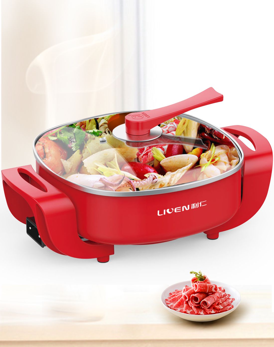 利仁(liven)电火锅 家用多功能不粘电热锅双管加热电煮锅dhg-x40f