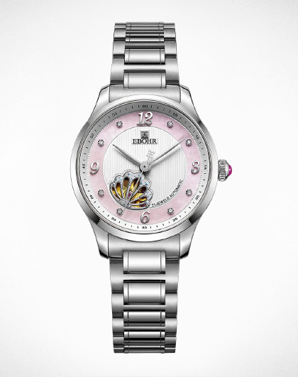 依波手表 虹彩母贝别致镂空钢带机械女表