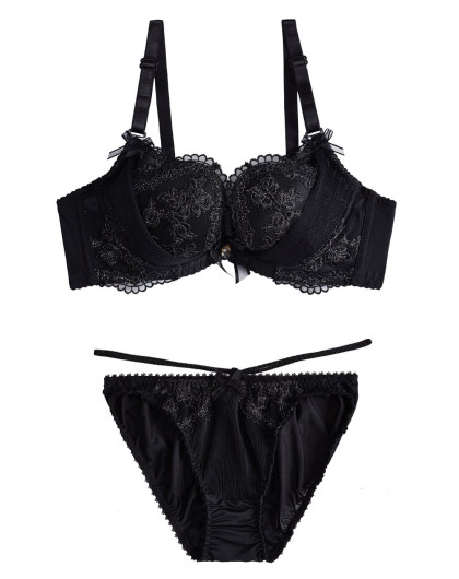 兰缪情趣性感舞依黑色奢华宫廷刺绣蝶翼杯聚拢文胸套装内衣