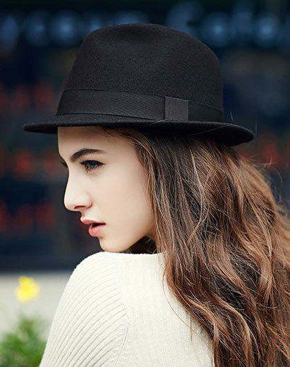 秋冬季女款帽子 欧美风时尚礼帽潮流织带羊毛毡帽