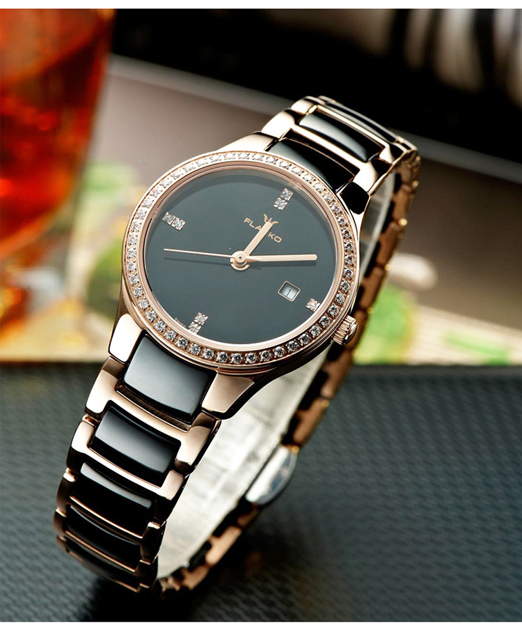 瑞士石英机芯蓝宝石镜面陶瓷时尚女士手表