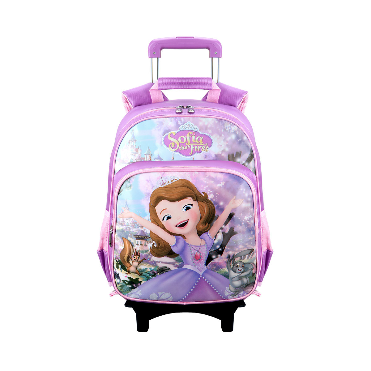 迪士尼公主儿童拉杆书包1-6年级两轮背拉两用小学生拉杆书包