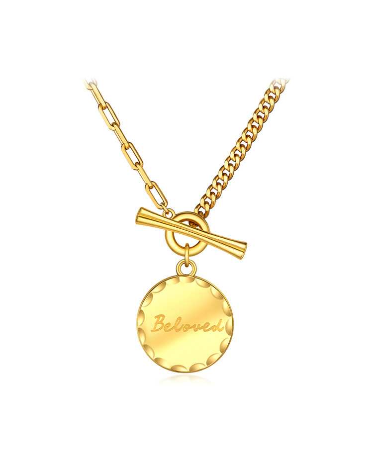 【7号晚8钜惠价】黄金项链beloved圆牌女5g计价