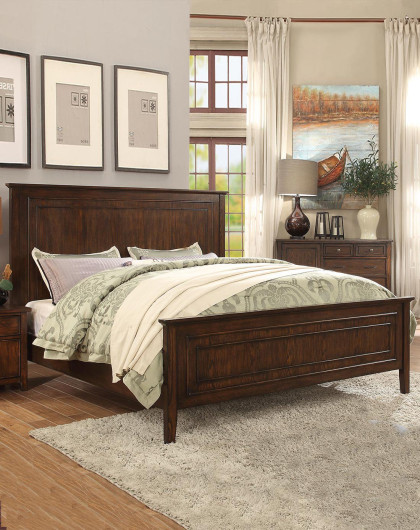 美式乡村 真皮床1.8m实木床 床头柜