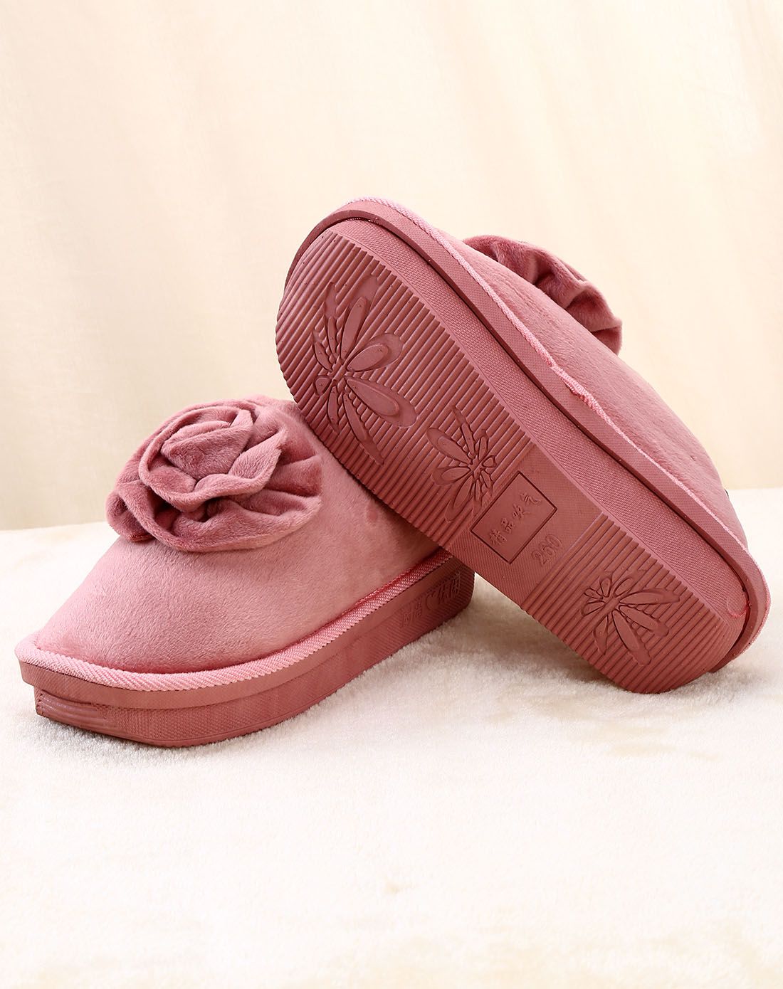 花朵造型厚底毛拖鞋