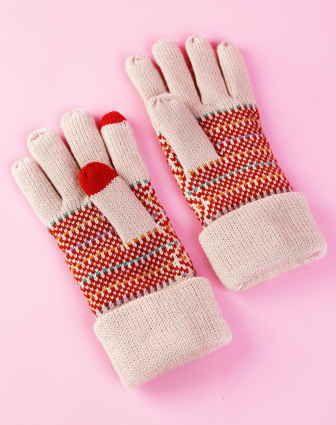 时尚晴纶加厚精美手套-米白色