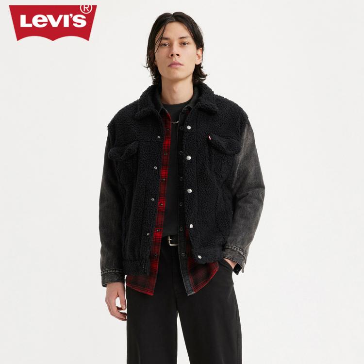 Levi's 李维斯男士仿羊羔绒牛仔外套牛仔拼接潮流时尚 In Black