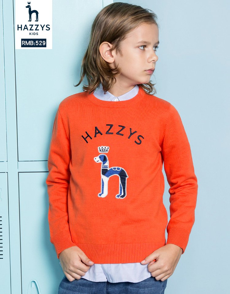 哈吉斯童装儿童春秋季爆款男童毛衣大图案套头线衣