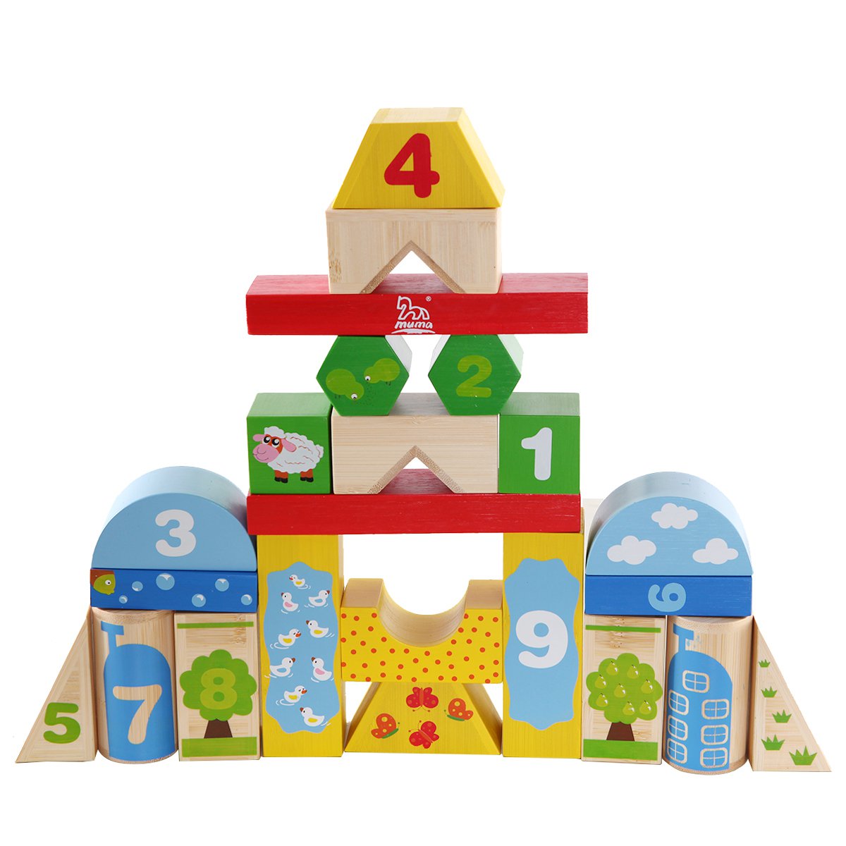 木马智慧 竹制空心大块基础早教益智数字积木