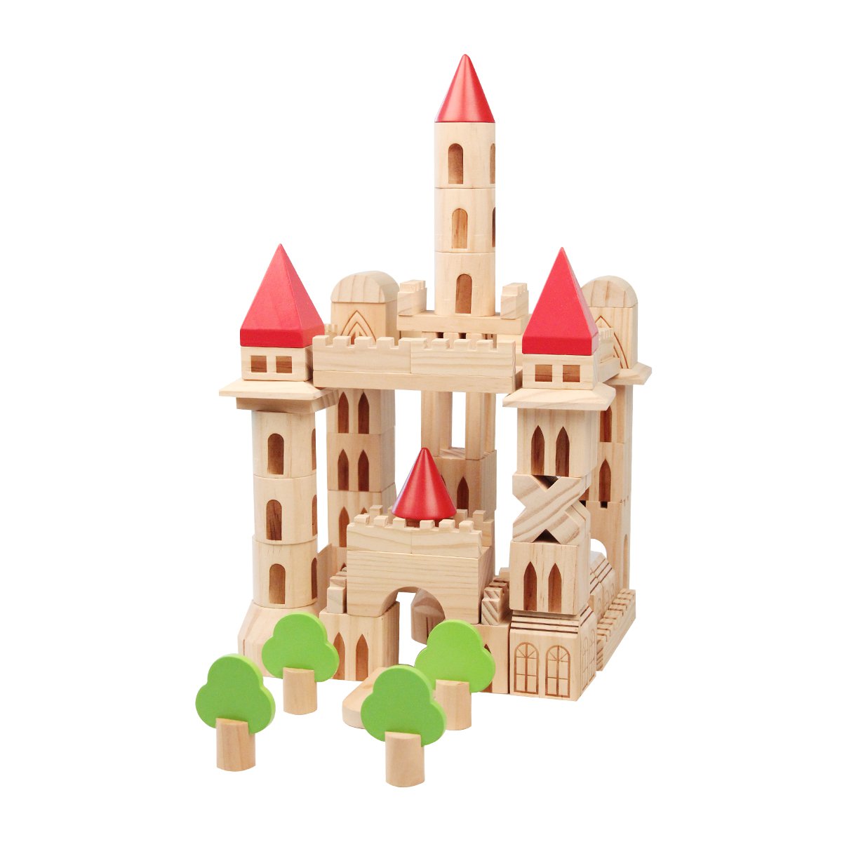 木马智慧 巴洛克风格大块本色无漆烫印城堡搭建积木