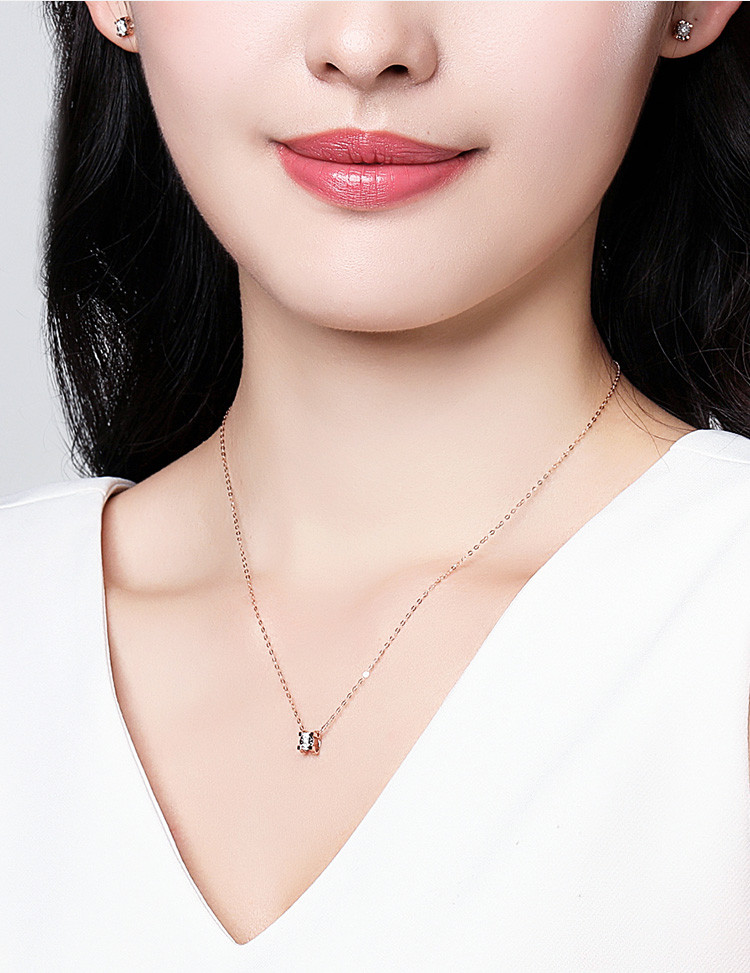 赛菲尔经典牛头钻石套链18k玫瑰金钻石项链锁骨链显钻/含链