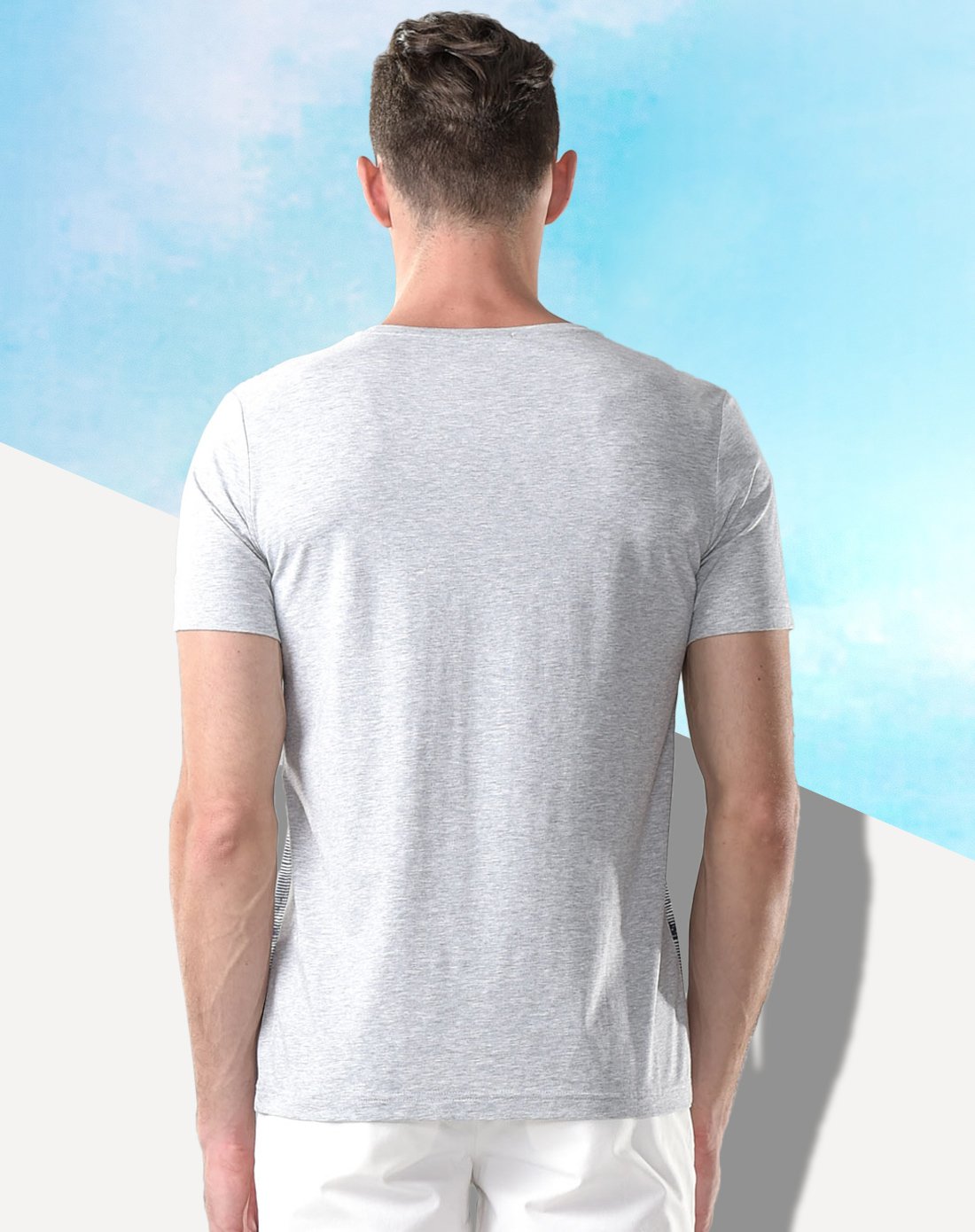 休闲时尚宽松白蓝色短t恤衫圆领