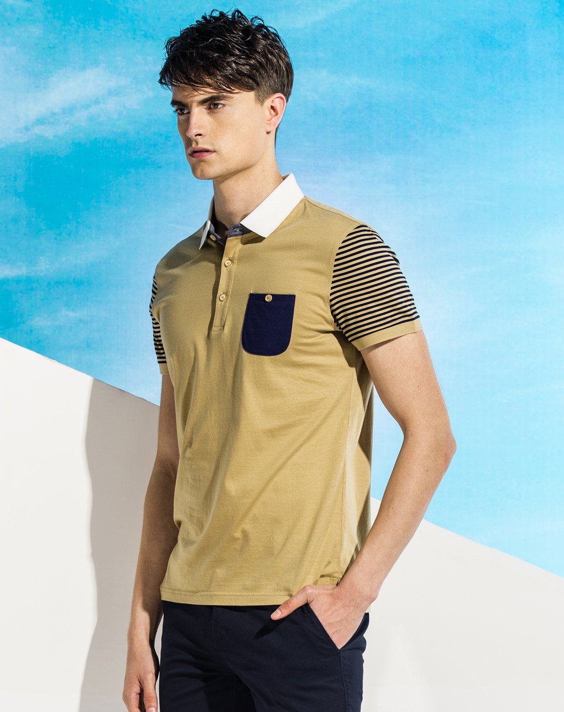 (特惠)浅卡其色时尚休闲短袖polo衫