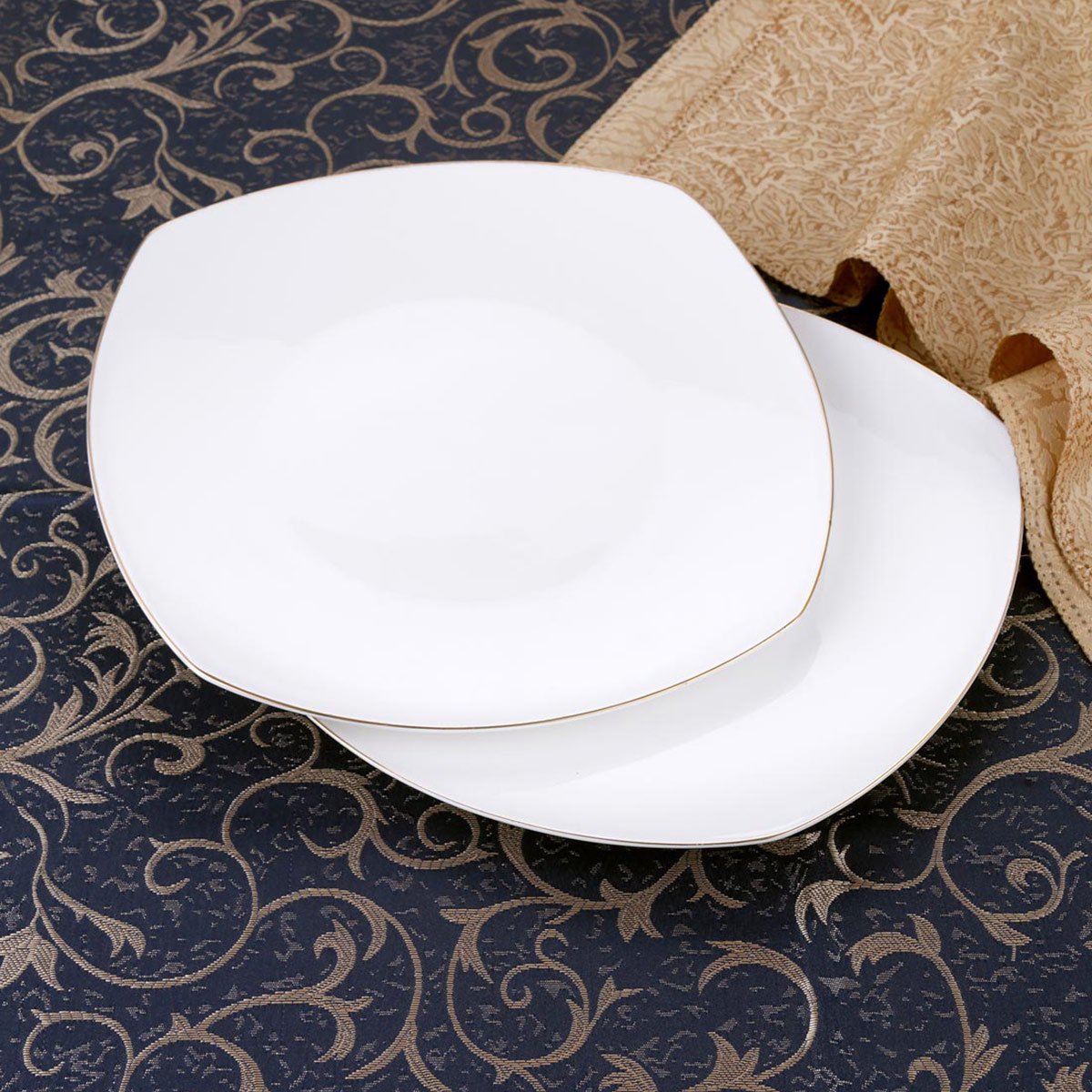 供出口真金边缘高端骨瓷10寸方盘2只装