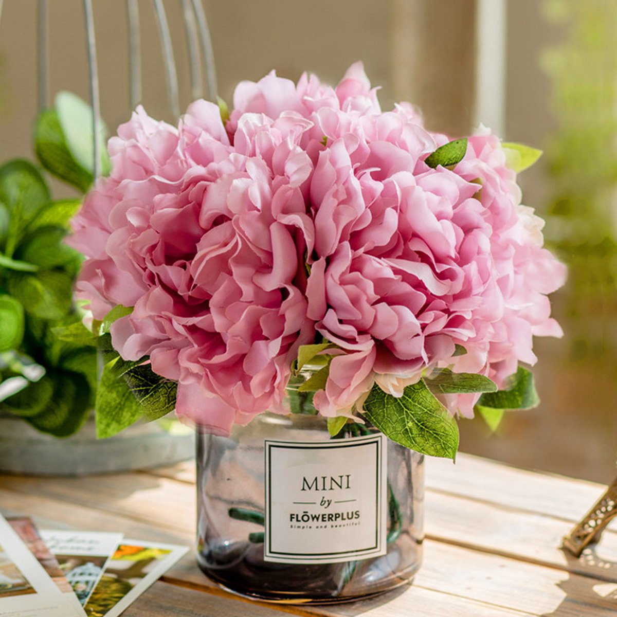 欧式客厅假花装饰品书房绣球花仿真花摆设透明玻璃小花瓶套装摆件