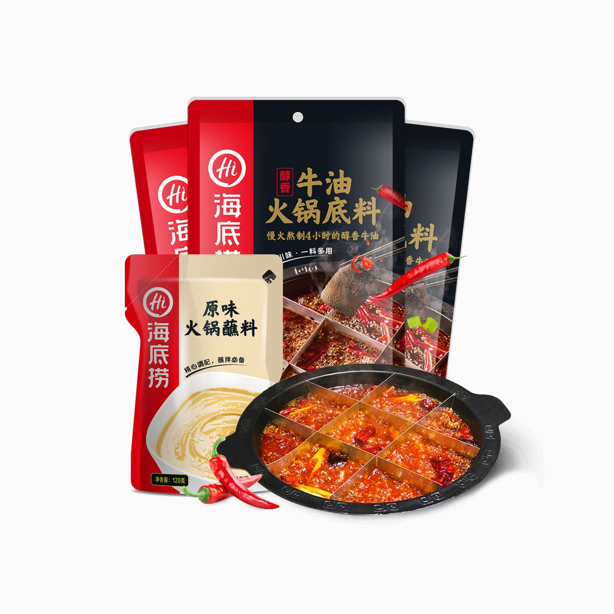 海底撈 hi川味牛油火鍋底料150g*3加送原味蘸料120g 麻辣味牛油廚房