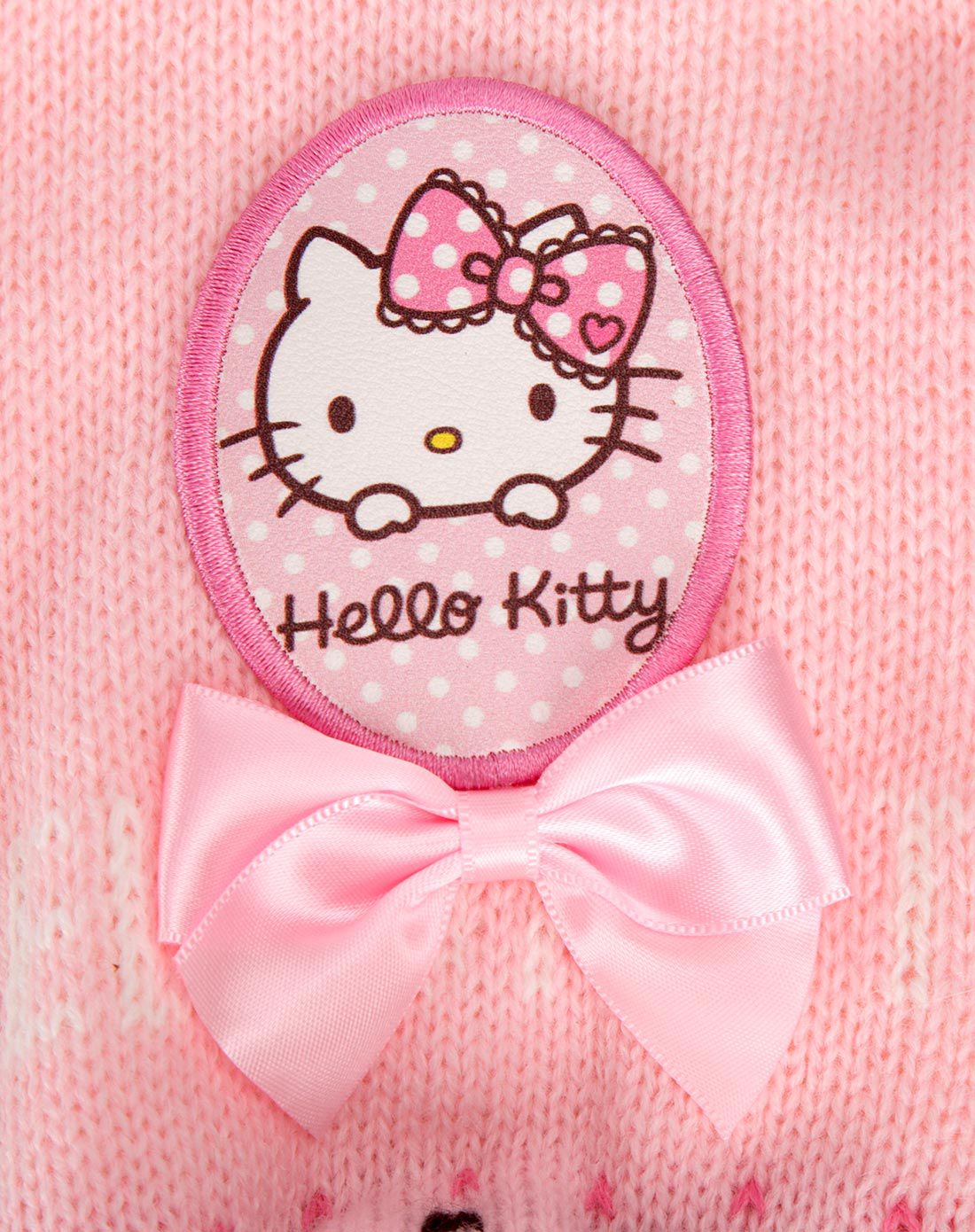 凯蒂猫粉粉蝴蝶结雪花围帽二件套-粉色