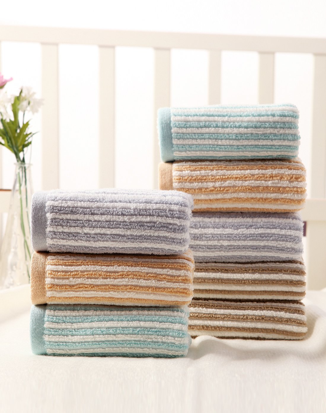 金号8条装条纹提缎款纯棉毛巾面巾