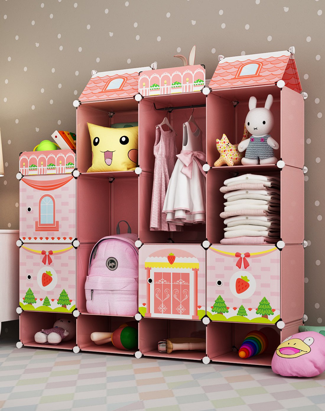 简易卡通魔片城堡花园儿童收纳柜带鞋格