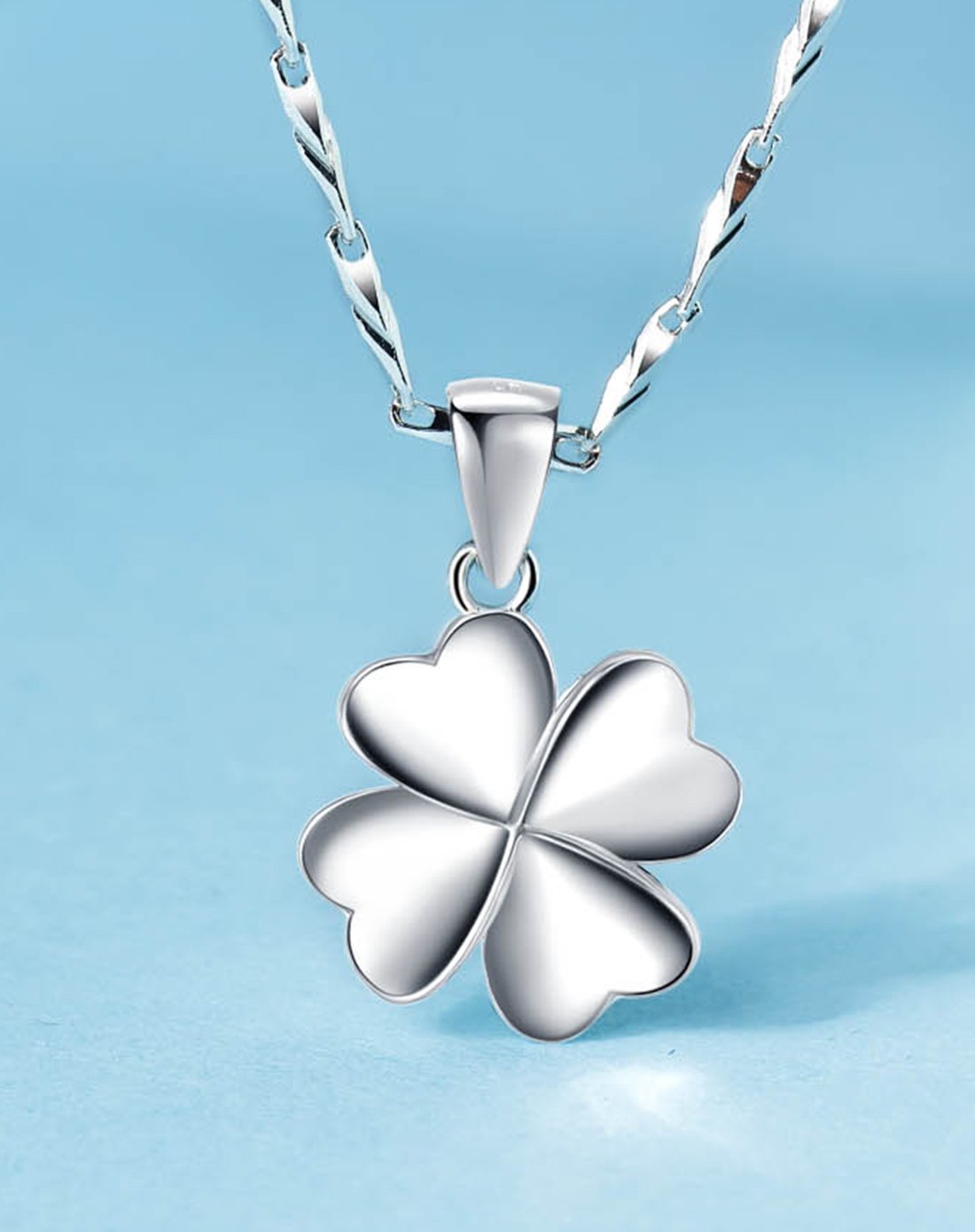 winy转角幸福999足银日韩时尚简约经典四叶草吊坠精致闪耀纯银项链
