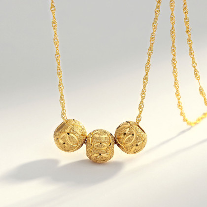 925银镀黄金转运珠吊坠三株金色纯银细项链脖子颈链妈妈礼物