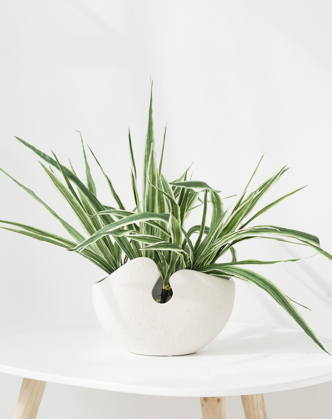 北欧风 现代简约白色陶瓷花器花瓶--上弦月 仿真蕨类植物绿植套装