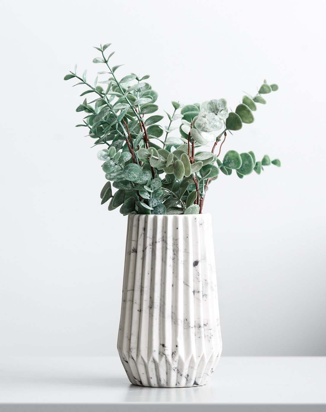 瓦萨利大理石纹陶瓷花瓶 北欧风桌面花插摆件 仿真蕨类植物绿植套装