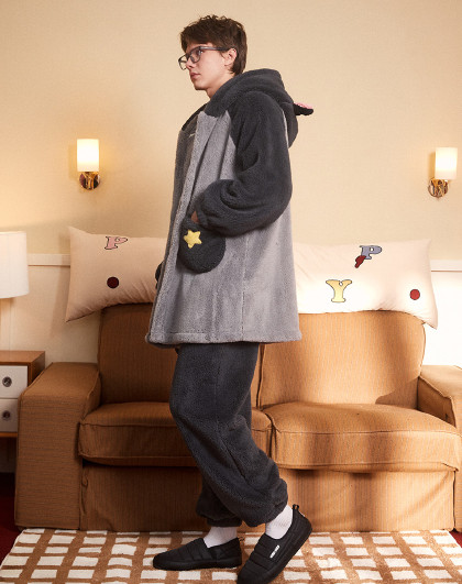 【立体耳朵连帽】情侣睡衣女冬季加厚北极绒家居服套装可外穿