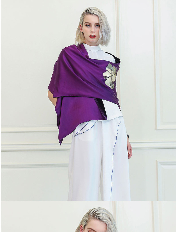 voa桑蚕丝双层撞色简约甜美欧美风原创百搭紫色女款围巾