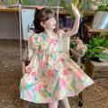 迪士尼 女童梦幻多巴胺公主裙26夏季新款儿童泡泡袖碎花裙子米妮连衣裙 图片 1