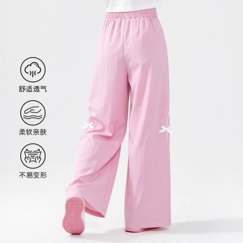 迪士尼 甜美蝴蝶结冰丝阔腿裤26夏女童时尚百搭轻薄休闲裤舒适透气长裤 图片 3