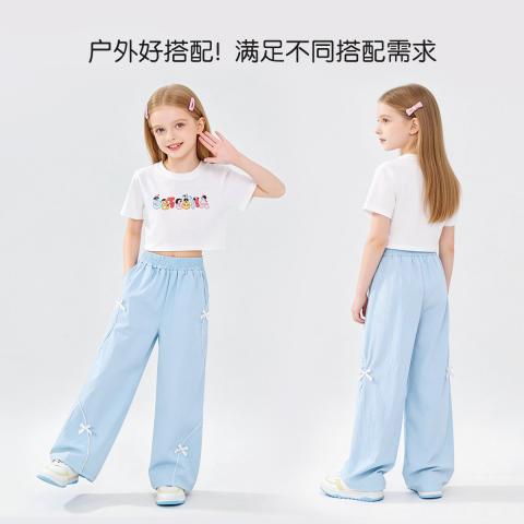 迪士尼 甜美蝴蝶结冰丝阔腿裤26夏女童时尚百搭轻薄休闲裤舒适透气长裤 图片 4