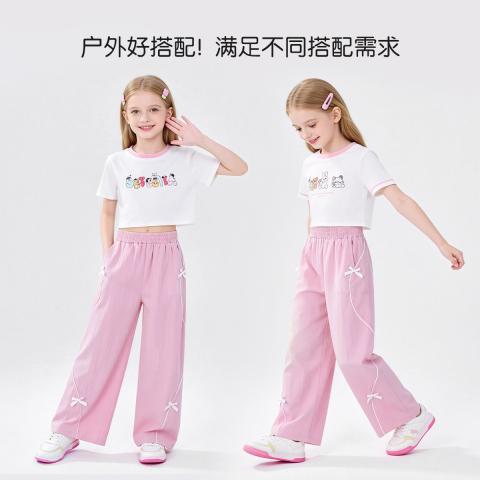 迪士尼 甜美蝴蝶结冰丝阔腿裤26夏女童时尚百搭轻薄休闲裤舒适透气长裤 图片 4