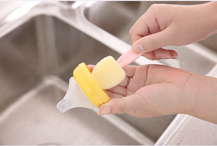 混色2个装 高弹海绵,可伸缩婴儿奶瓶清洁刷