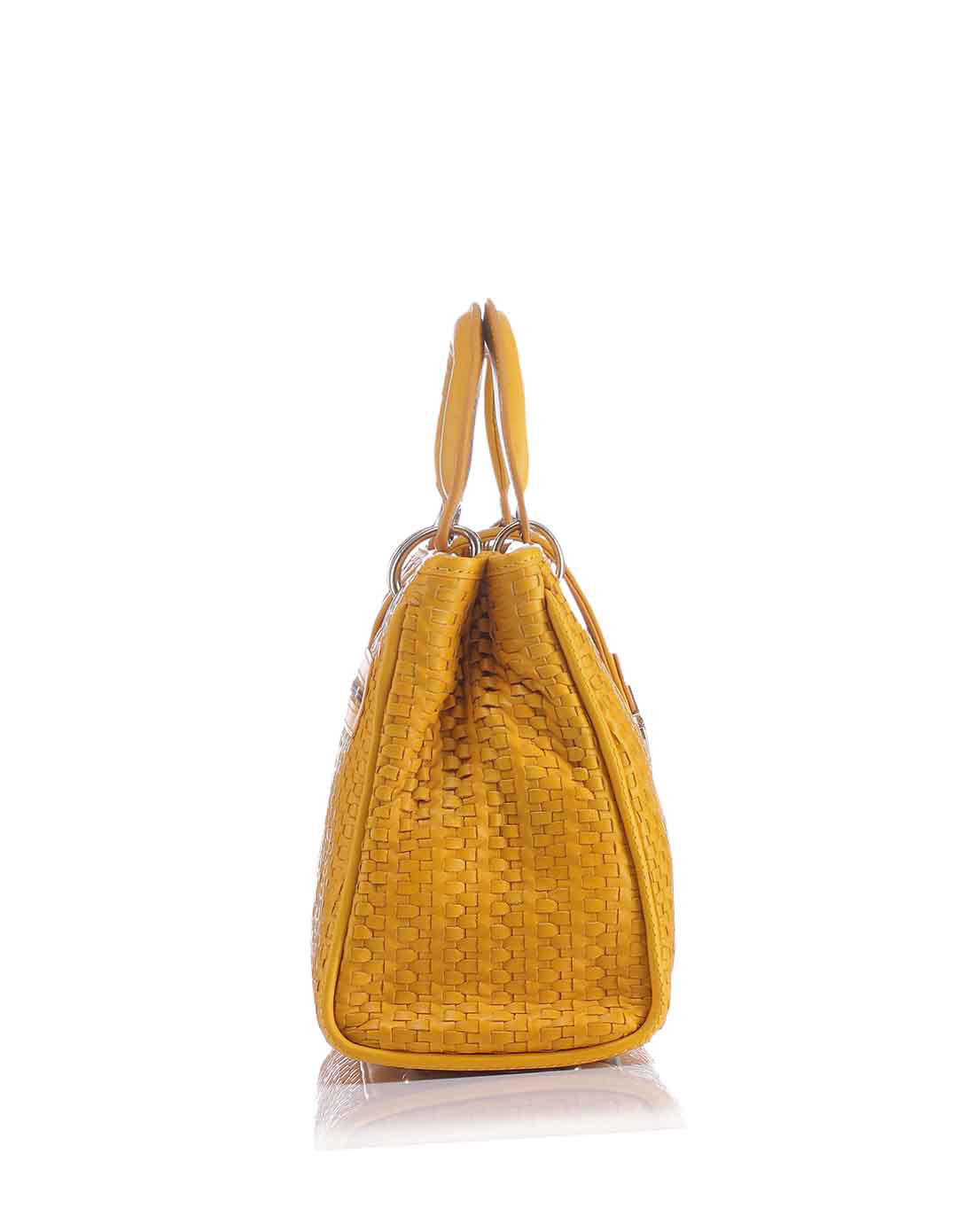 galaday歌黛羊皮/牛皮黄色编织手提单肩斜跨包