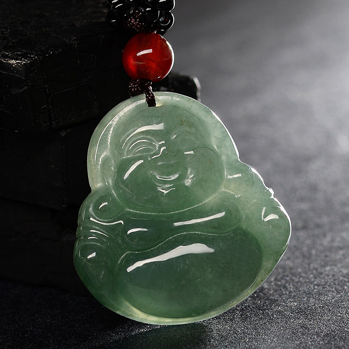 天然a货翡翠油润正装佛公吊坠