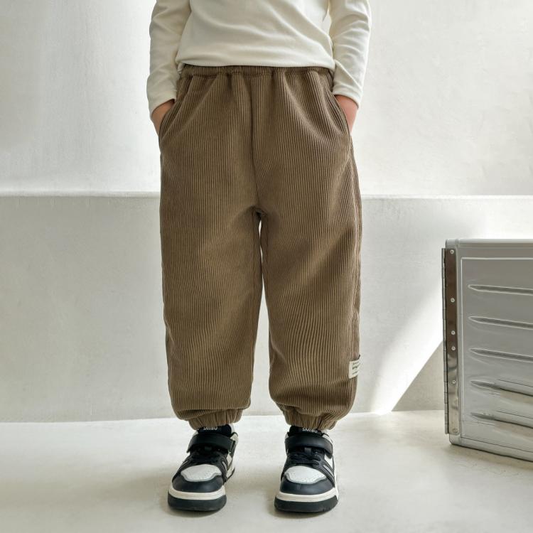 左西 男童加绒裤子秋冬儿童灯芯绒休闲裤保暖加厚冬季束脚长裤中大童装