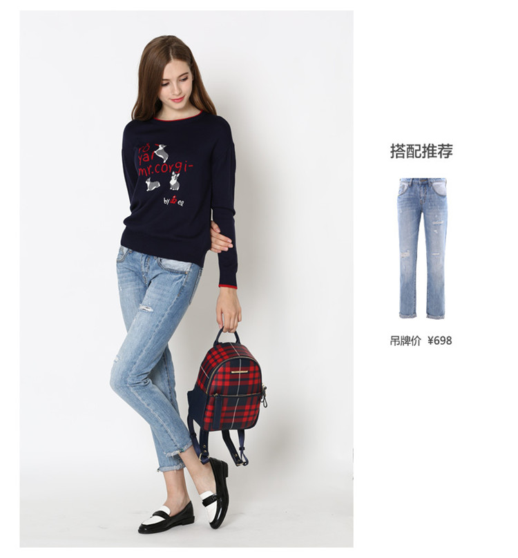 land秋冬时尚休闲女装萌宠绣花简约圆领套头毛衣eekw78851i59_唯品会