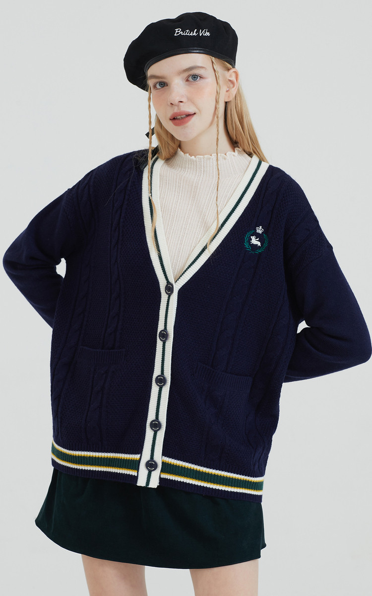 eland衣恋2021秋季新款时尚宽松显瘦小众v领针织外套女