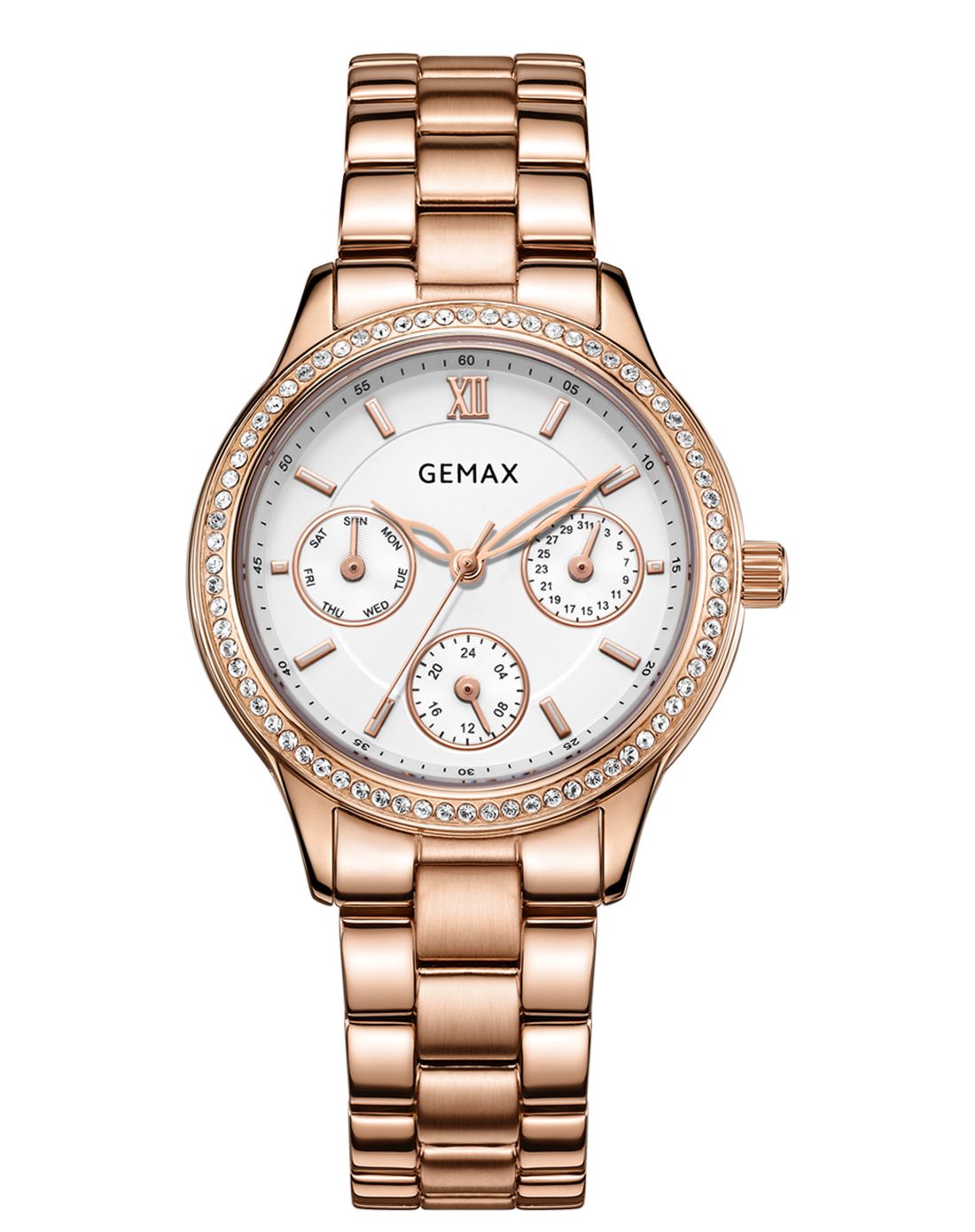 gemax 时尚镶钻六针多功能女士石英腕表
