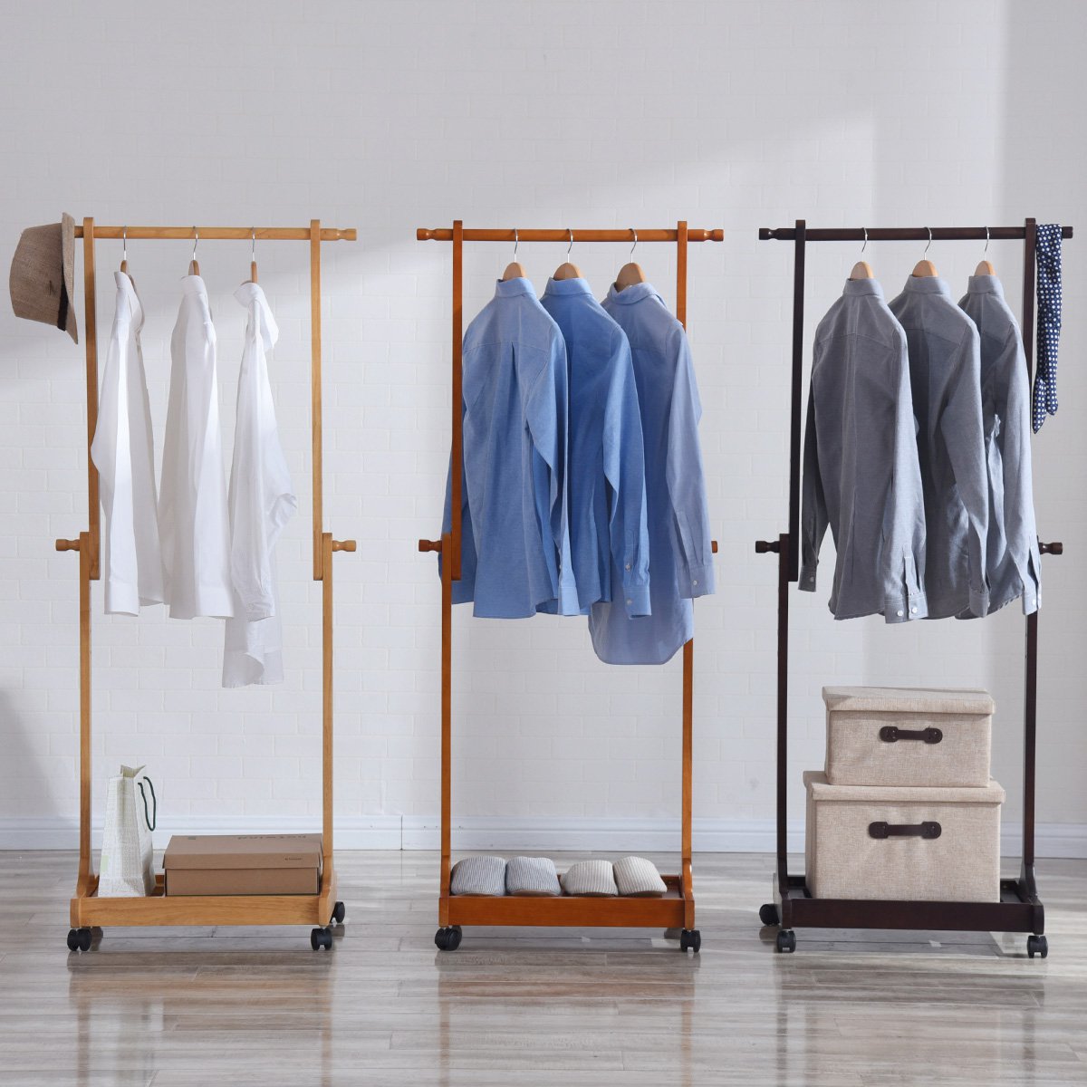 可升降衣帽架移动衣架落地衣服架 实木挂衣架