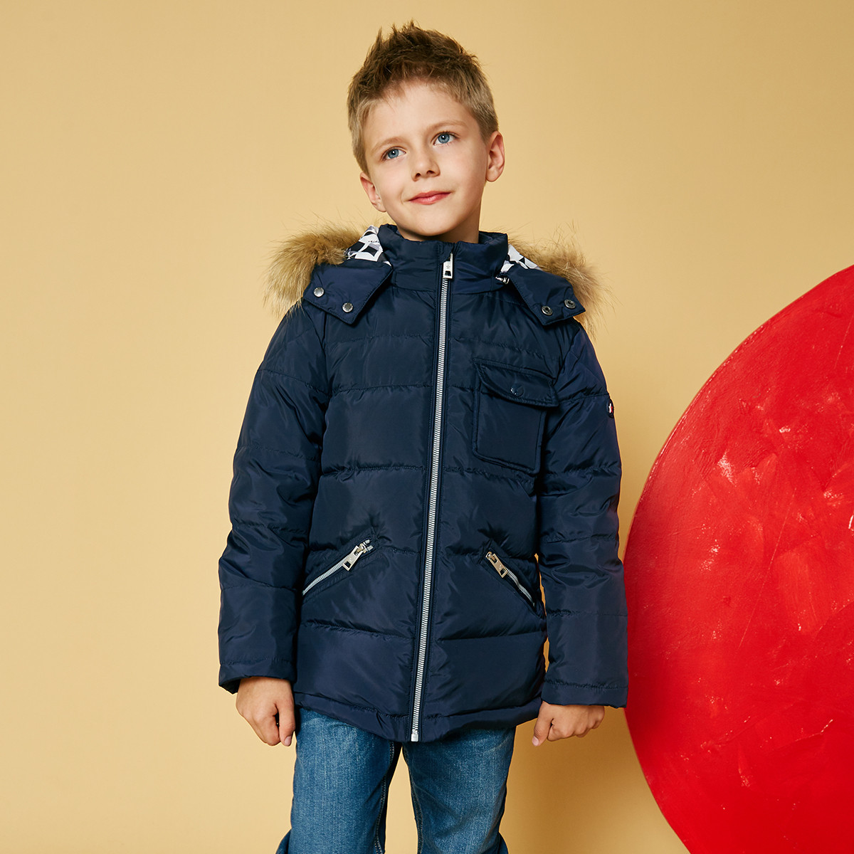 eland kids衣恋童装男童连帽拉链羽绒服